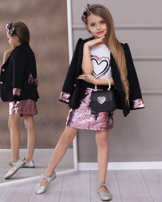 Elena Sequined Heart Skirt Set